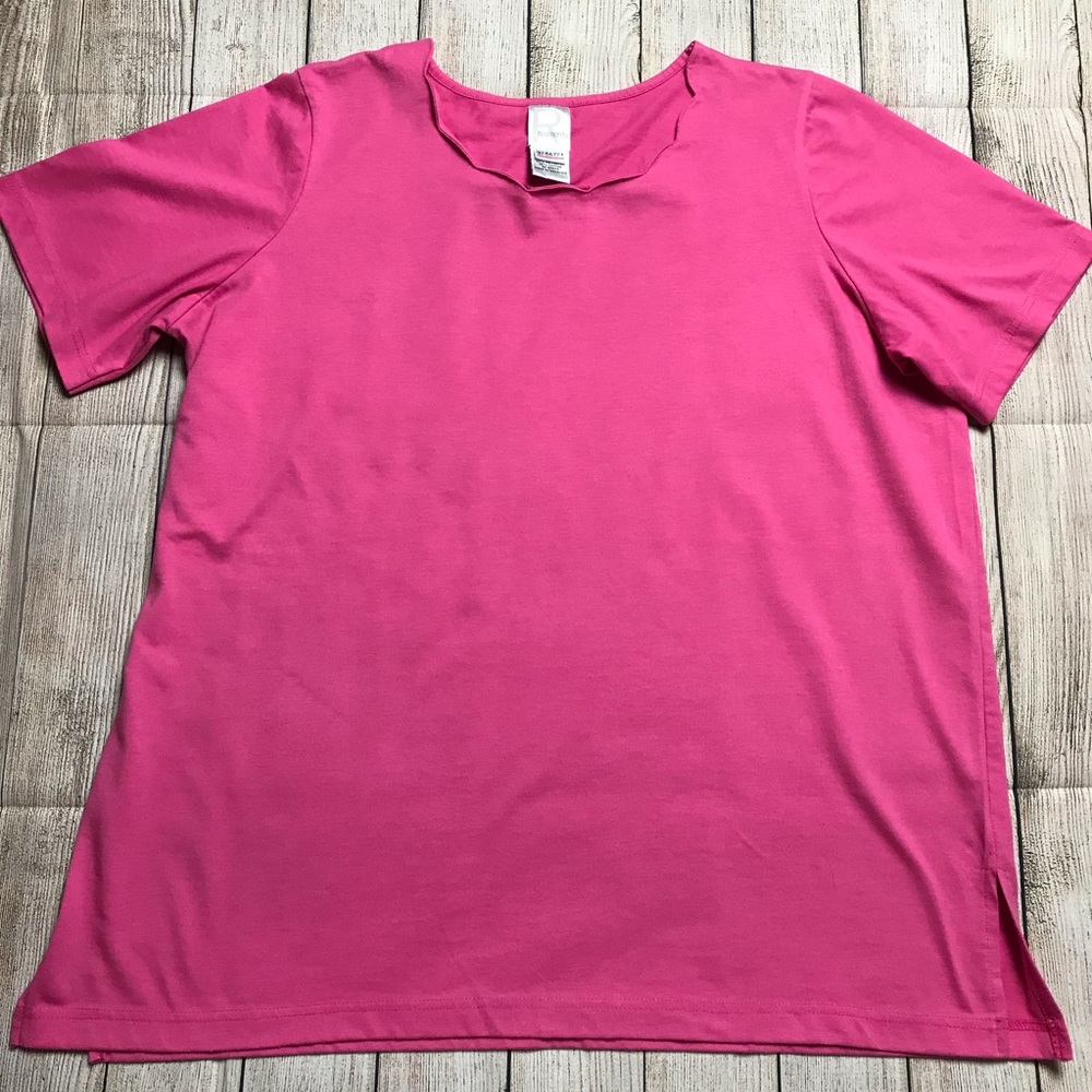 Roaman’s Pink Short Sleeve T-Shirt Scallop Neck